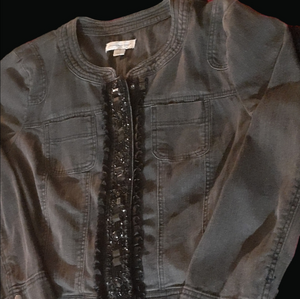 Christopher & Banks Black Denim Jacket with Sequin Trim-Size Large